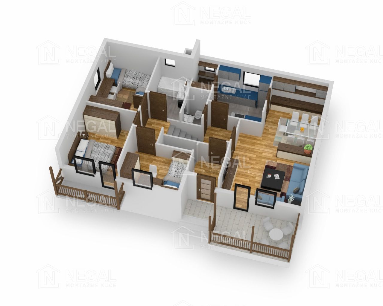 Montažna kuća Klasik Negal Ivanjica | Tip Montažne kuće 101 - 3D plan