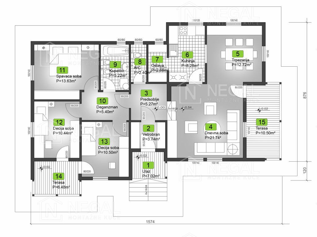 Montažna kuća Klasik Negal Ivanjica | Tip Montažne kuće 127 - tehnički plan