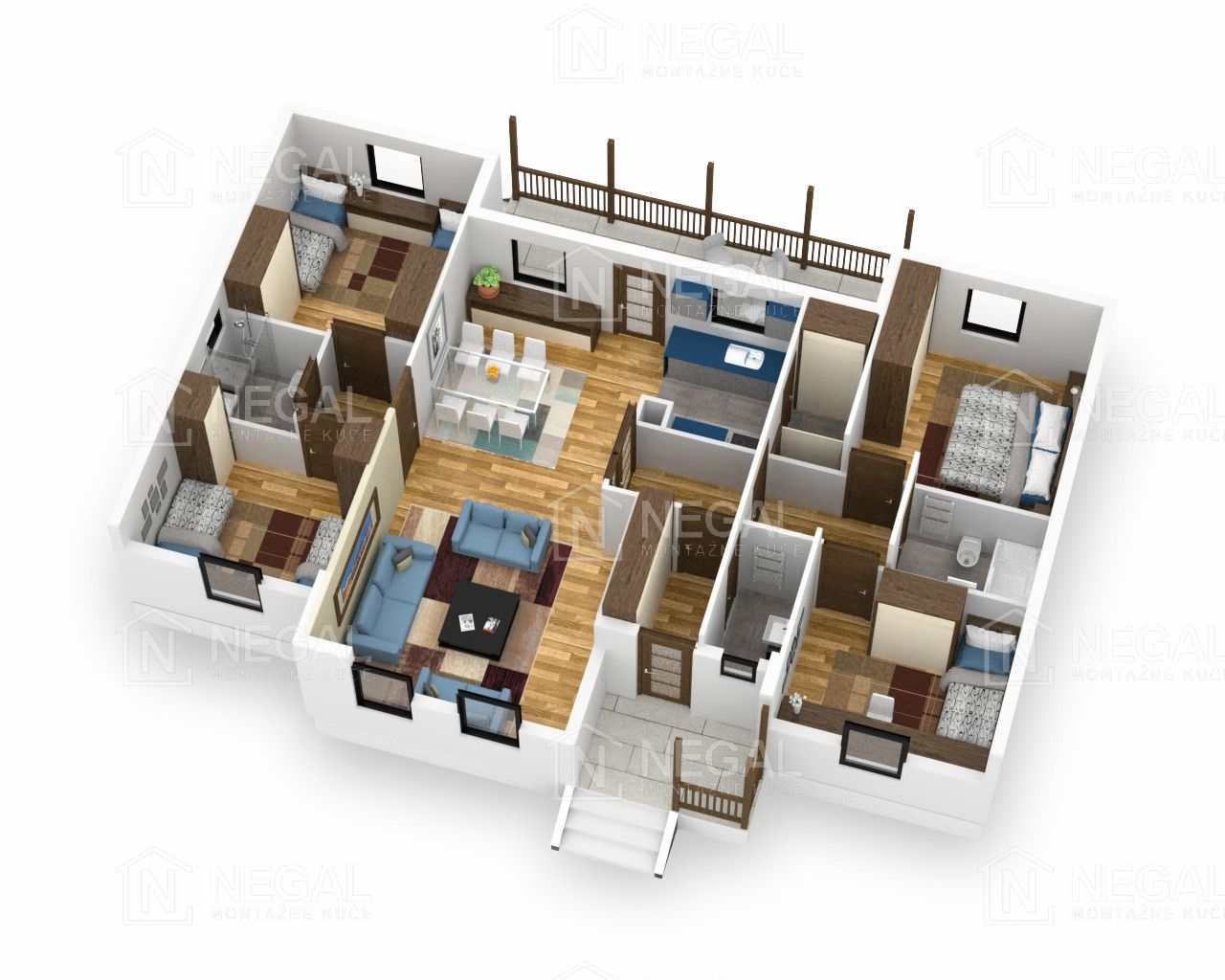 Montažna kuća Klasik Negal Ivanjica | Tip Montažne kuće 135 - 3D plan