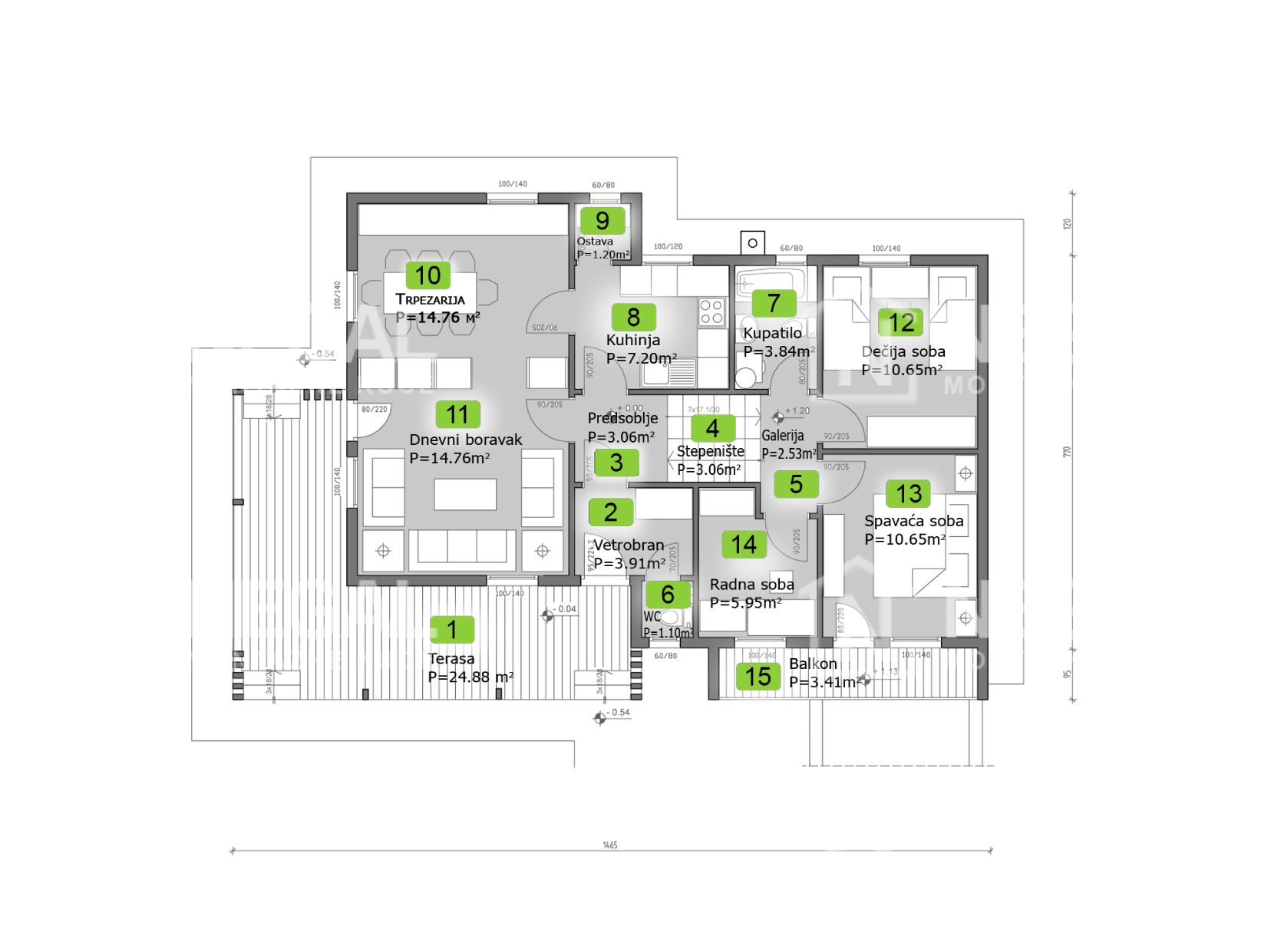 Montažna kuća Klasik Negal Ivanjica | Tip Montažne kuće 101 - tehnički plan