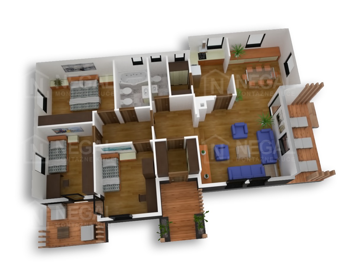 Montažna kuća Klasik Negal Ivanjica | Tip Montažne kuće 101 - 3D plan