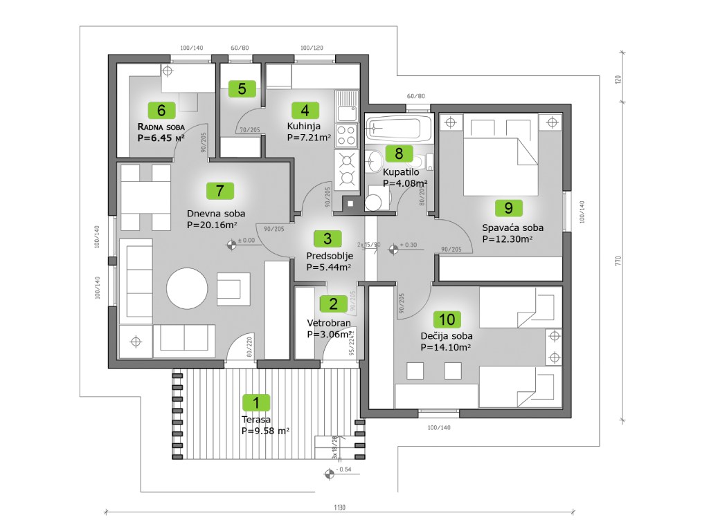 Montažna kuća Klasik Negal Ivanjica | Tip Montažne kuće 97 - tehnički plan